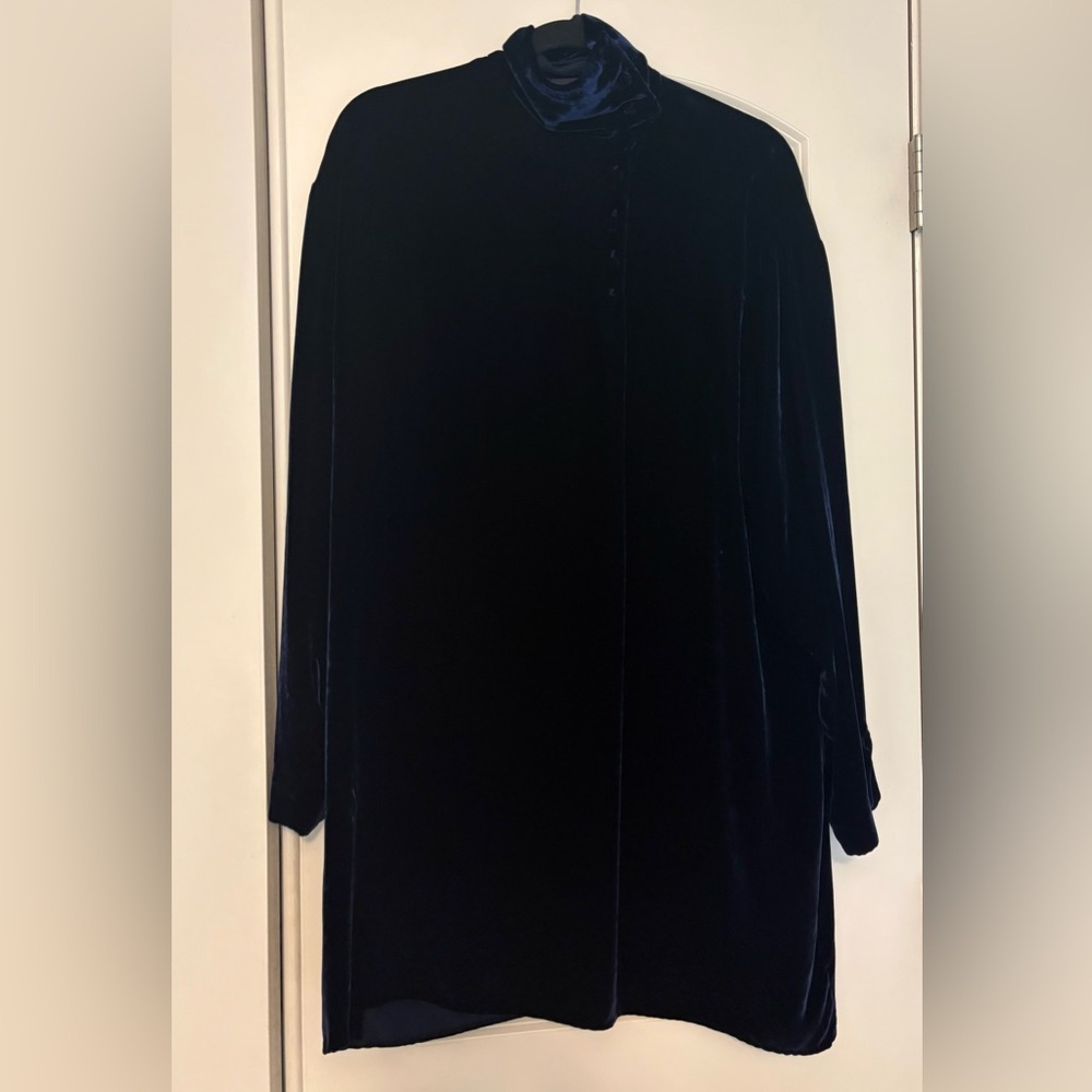 Vintage Ralph Lauren Silk Velvet Tunic Mini Dress Button Collar Turtleneck 90s 6 - Picture 13 of 14